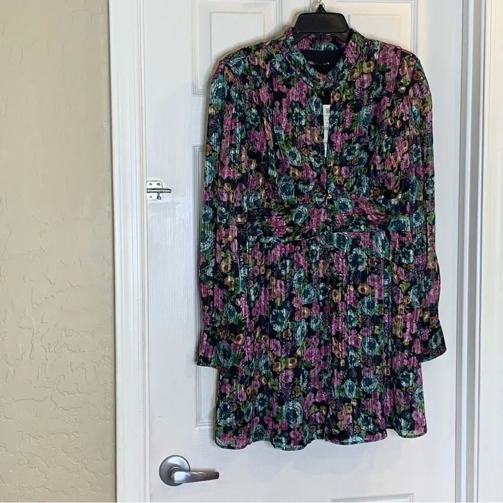 ZARA FLORAL DRESS WITH METALLIC THREAD Size Large - Picture 6 of 16